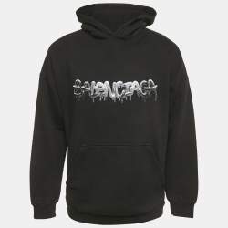 Pre Owned Balenciaga Unisex Black Logo Print Cotton Knit Hoodie M