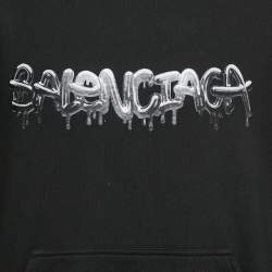 Pre Owned Balenciaga Unisex Black Logo Print Cotton Knit Hoodie M
