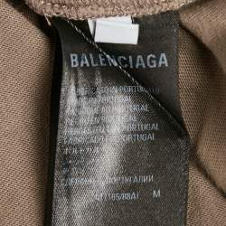 Pre Owned Balenciaga Unisex Tan Brown Logo Embroidered Cotton T-Shirt M