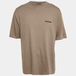Pre Owned Balenciaga Unisex Tan Brown Logo Embroidered Cotton T-Shirt M