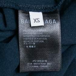 Pre Owned Balenciaga Navy Blue Logo Embroidered Cotton T-Shirt XS