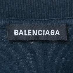 Pre Owned Balenciaga Navy Blue Logo Embroidered Cotton T-Shirt XS