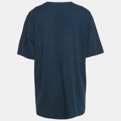 Pre Owned Balenciaga Navy Blue Logo Embroidered Cotton T-Shirt XS
