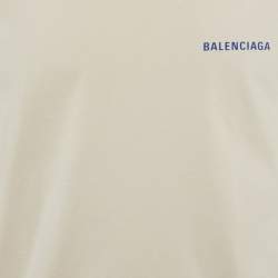 Pre Owned Balenciaga Beige Logo Print Cotton T-Shirt M