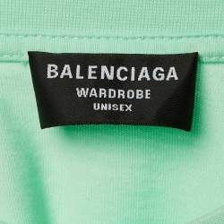 Pre Owned قميص بالنسياغا قطن متسع بشعار أخضر للجنسين مقاس صغير جداً (إكس إكس سمول)