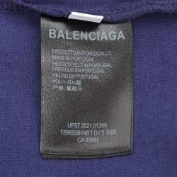 مملوكة مسبقًا Balenciaga Blue Cotton Logo Print Half Sleeve T-Shirt S
