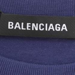 مملوكة مسبقًا Balenciaga Blue Cotton Logo Print Half Sleeve T-Shirt S