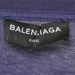 Pre Owned تي شيرت بالنسياغا كبير قطن مطبوع شعار الماركة أزرق مقاس وسط (ميديم)