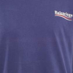 Pre Owned تي شيرت بالنسياغا كبير قطن مطبوع شعار الماركة أزرق مقاس وسط (ميديم)