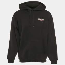 Pre Owned Balenciaga Black Logo Print Cotton Oversize Hoodie M