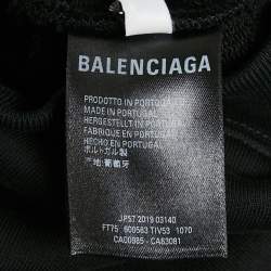 Pre Owned Balenciaga Black Logo Print Cotton Oversize Hoodie M