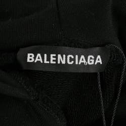 Pre Owned Balenciaga Black Logo Print Cotton Oversize Hoodie M