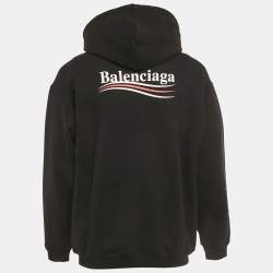 Pre Owned Balenciaga Black Logo Print Cotton Oversize Hoodie M