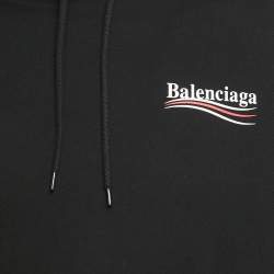 Pre Owned Balenciaga Black Logo Print Cotton Oversize Hoodie M