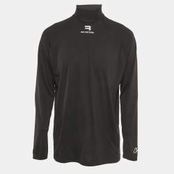 Pre Owned قميص بالنسياجا نشط بكم طويل شعار مطبوع جيرسي أسود مقاس متوسط (ميديم)