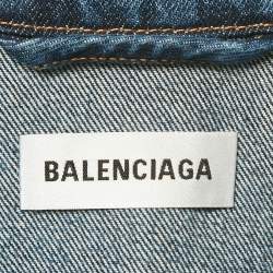 مملوكة مسبقًا Balenciaga Blue Logo Embroidered Oversized Denim Jacket XS