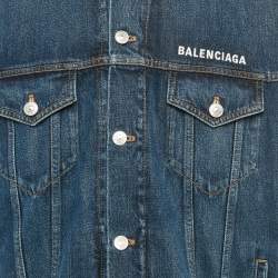 مملوكة مسبقًا Balenciaga Blue Logo Embroidered Oversized Denim Jacket XS