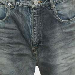 Pre Owned بنطلون جينز ديستريسد متسخ بالنسياجا أزرق للجنسين مقاس وسط 32"