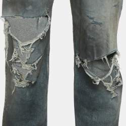 Pre Owned بنطلون جينز ديستريسد متسخ بالنسياجا أزرق للجنسين مقاس وسط 32"