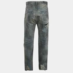 Pre Owned بنطلون جينز ديستريسد متسخ بالنسياجا أزرق للجنسين مقاس وسط 32"