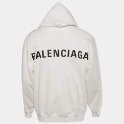 مملوكة مسبقًا Balenciaga White Logo Print Cotton Oversize Hoodie S