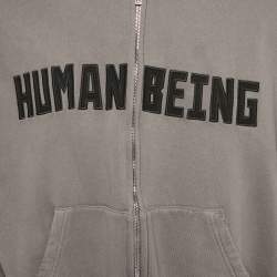 مملوكة مسبقًا Balenciaga Unisex Grey Cotton Distressed Zip-Up Hoodie L