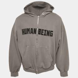 مملوكة مسبقًا Balenciaga Unisex Grey Cotton Distressed Zip-Up Hoodie L