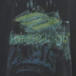 Pre Owned تي شيرت بالنسياغا أزرق داكن بطبعة قطن نمط ممزق مقاس متوسط