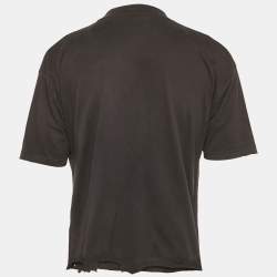 Pre Owned Balenciaga Black Logo Printed Cotton Knit Frayed Hem T-Shirt M