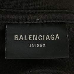 Pre Owned Balenciaga Black Logo Printed Cotton Knit Frayed Hem T-Shirt M