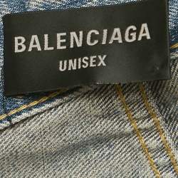 مملوكة مسبقًا Balenciaga Unisex Blue Ripped Denim Belted Jeans M/Waist 32"