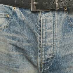 مملوكة مسبقًا Balenciaga Unisex Blue Ripped Denim Belted Jeans M/Waist 32"