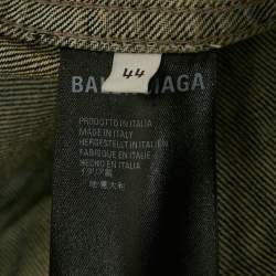 مملوكة مسبقًا جاكيت بالنسياغا كبير الحجم مطرز بالشعار دينيم أزرق مقاس صغير جداً (إكس سمول)