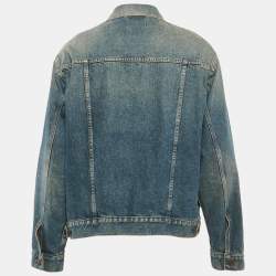 مملوكة مسبقًا جاكيت بالنسياغا كبير الحجم مطرز بالشعار دينيم أزرق مقاس صغير جداً (إكس سمول)