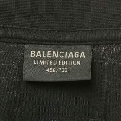 Pre Owned تي شيرت بالنسياغا إصدار محدود أرشيف الموسيقى أسود جيرسي بمظهر بالٍ مقاس متوسط - ميديوم