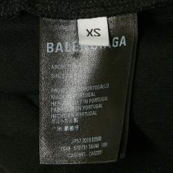 مملوكة مسبقًا تي شيرت بالنسياغا مطبوع بشعار قطن أسود بنمط واسع مقاس صغير جدًا