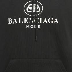 Pre Owned Balenciaga Black Logo Print Cotton Hoodie XS