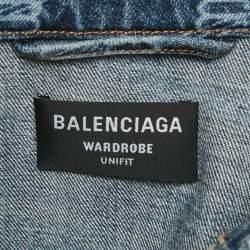 مملوكة مسبقًا جاكيت بالنسياغ ا جينز بنمط شعار أزرق واسع مقاس صغير - سمول