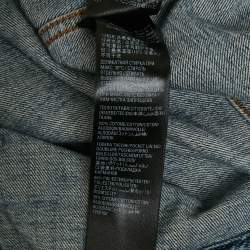 مملوكة مسبقًا جاكيت بالنسياغا جينز بنمط شعار أزرق واسع مقاس صغير - سمول