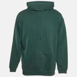 Pre Owned Balenciaga Green Logo Print Cotton Knit Hoodie M