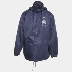 Pre Owned Balenciaga Navy Blue WFP Print Nylon Oversized Jacket S