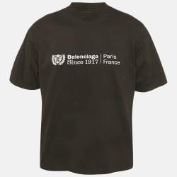 مملوكة مسبقًا تي شيرت بالنسياغا جيرسي مطرز بشعار أسود للجنسين مقاس صغير جداً