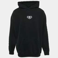 Pre Owned Balenciaga Unisex Black BB Icon Cotton Hoodie S