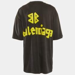 مملوكة مسبقًا تي شيرت بالنسياجا جيرسي بشريط بشعار رمادي للجنسين مقاس ضخم جدًا