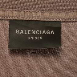 مملوكة مسبقًا تي شيرت بالنسياغا شعار مطبوع بني للجنسين جيرسي ممزق مقاس متوسط - ميديم