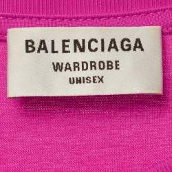 مملوكة مسبقًا تي شيرت بالنسياجا جيرسي وردي بطباعة الشعار للجنسين مقاس صغير