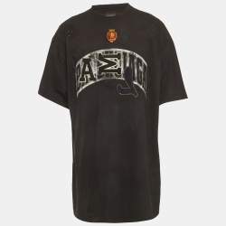 Pre Owned تي شيرت بالنسياغا رمادي مطبوع للجنسين مقاس كبير جدًا - إكس لارج