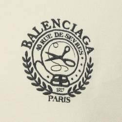 Pre Owned Balenciaga Unisex Cream Embroidered Jersey T-Shirt XS