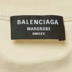 Pre Owned Balenciaga Unisex Cream Embroidered Jersey T-Shirt XS
