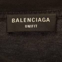Pre Owned Balenciaga Unisex Grey Logo Strikethrough Print Jersey T-Shirt XXL